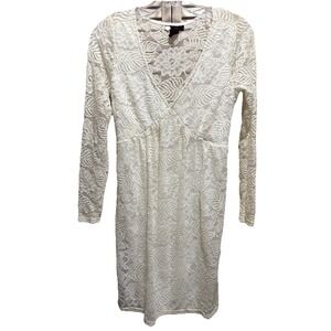 It's Pink Cream Lace Long Sleeve Dress Long Size Small V Neck Lined Babydoll Sty